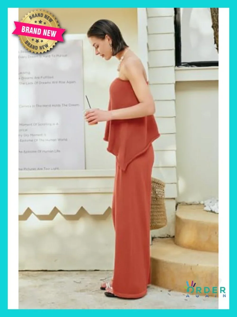 Off Shoulder Sweater Set 2 Piece Matching Lounge Knit Wide Leg Pants Set
